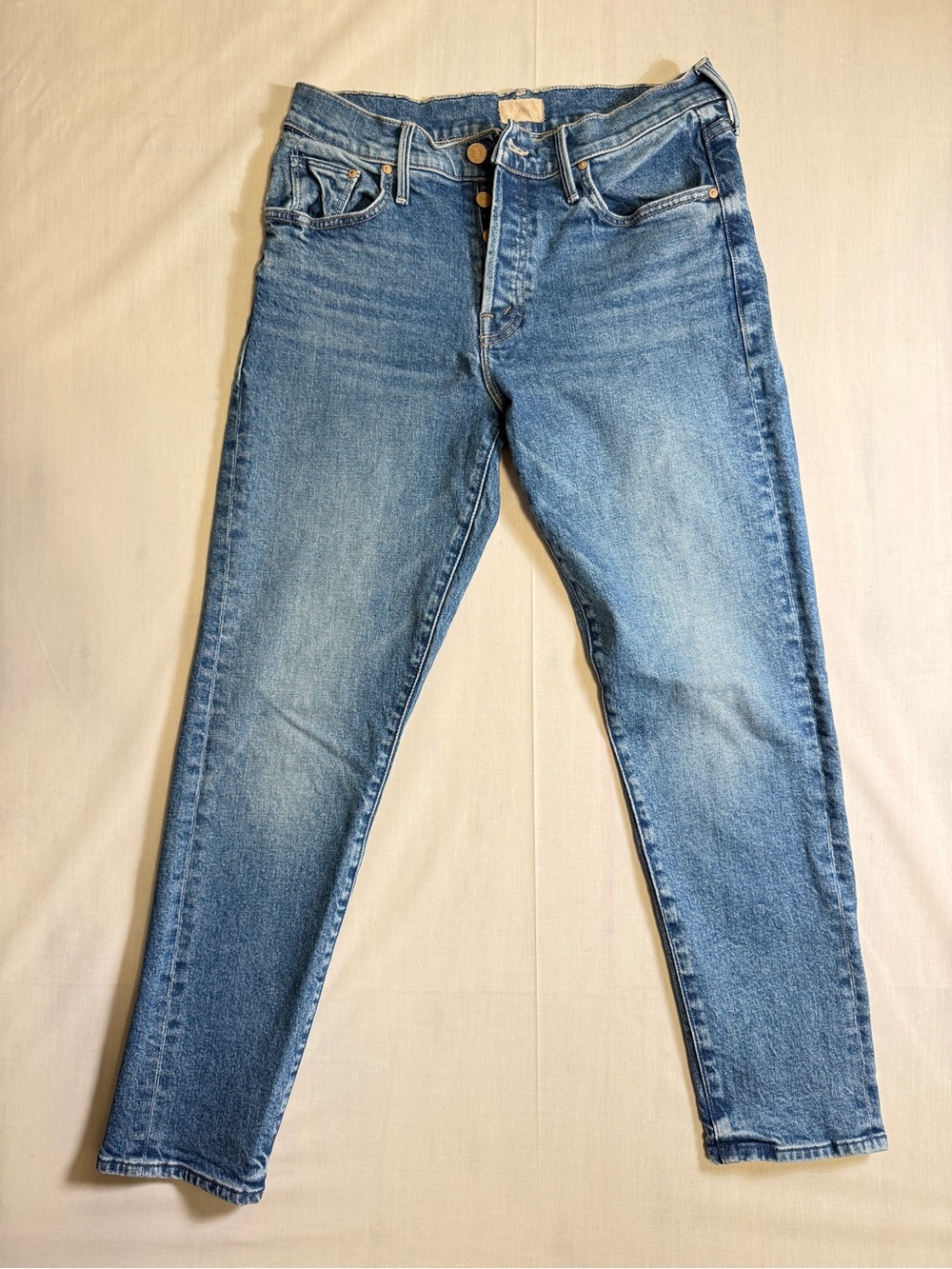 MOTHER Denim High Rise Button Fly Straight Ankle Jeans Size 28 Medium Blue